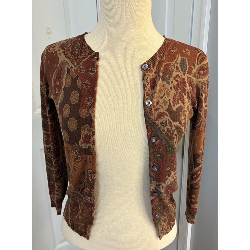 Vintage Ralph Lauren Women's Silk Cotton Paisley Cardigan Size XS Y2K Boho